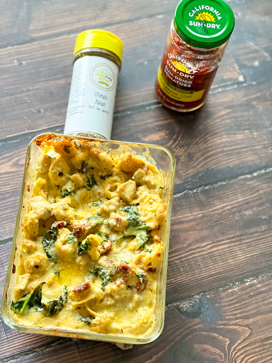 Creamy Sundried Tomato and Chicken Tortellini Bake